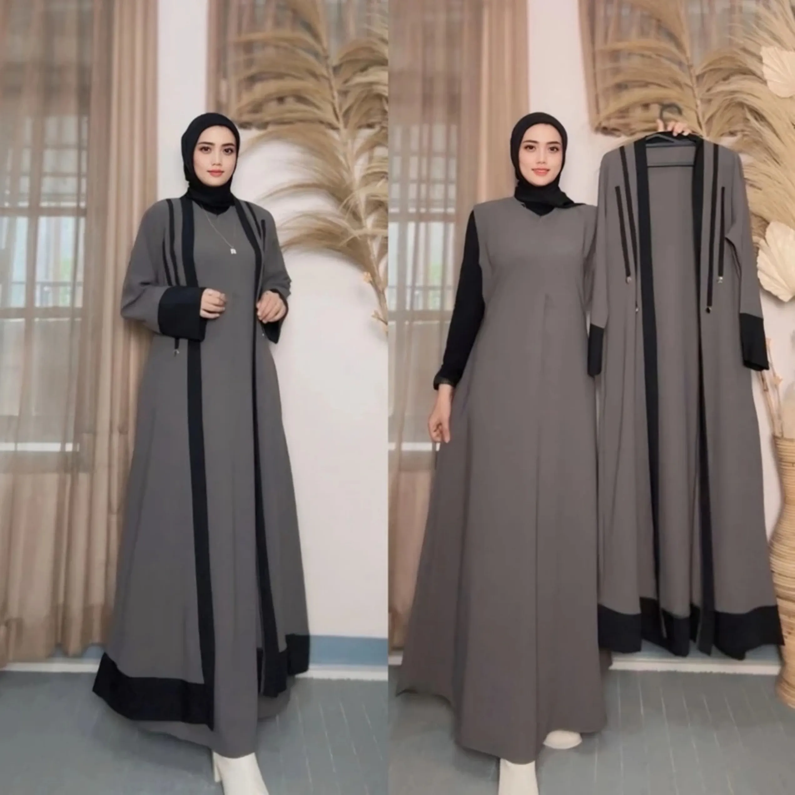 Arumi Set Abaya Outer Dan Inner Premium Muslim Gamis Wanita Lebaran Dewasa Remaja Lembut Basic Turki